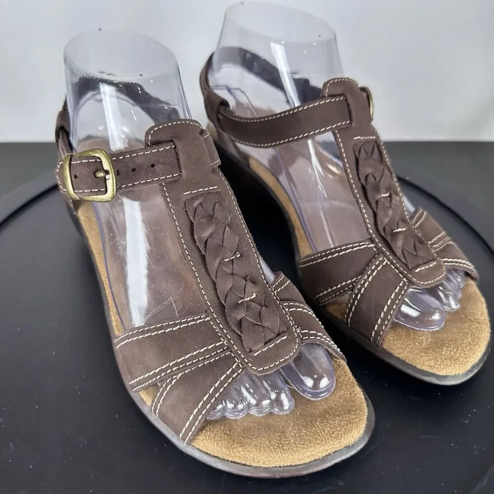 Walking Cradles Womens US 7 Brown Leather Suede Strappy Sandals Comfort Heel